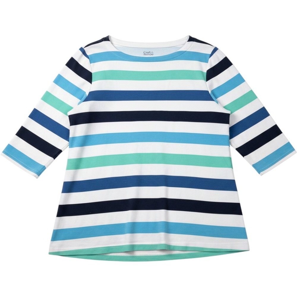 Croft & Barrow Top 3XL Blue Striped Nautical 3/4 Sleeve Cotton Grandma Coastal